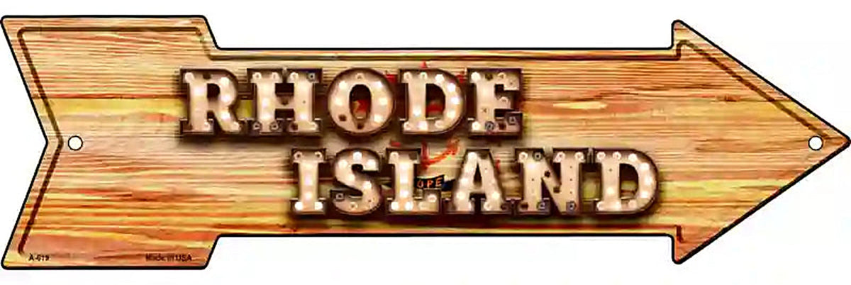 Rhode Island Bulb Lettering With State Flag Metal Arrow Sign