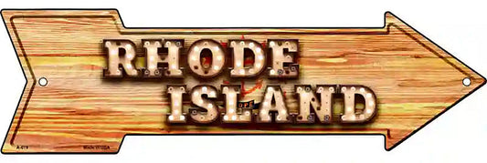 Rhode Island Bulb Lettering With State Flag Metal Arrow Sign