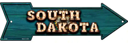 South Dakota Bulb Lettering With State Flag Metal Arrow Sign