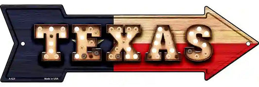 Texas Bulb Lettering With State Flag Metal Arrow Sign