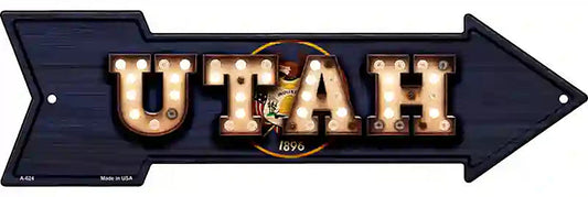 Utah Bulb Lettering With State Flag Metal Arrow Sign