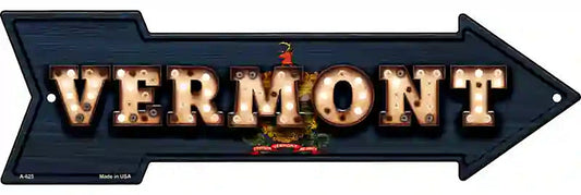 Vermont Bulb Lettering With State Flag Metal Arrow Sign
