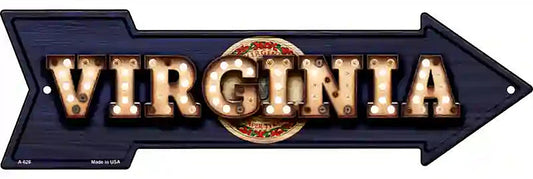 Virginia Bulb Lettering With State Flag Metal Arrow Sign