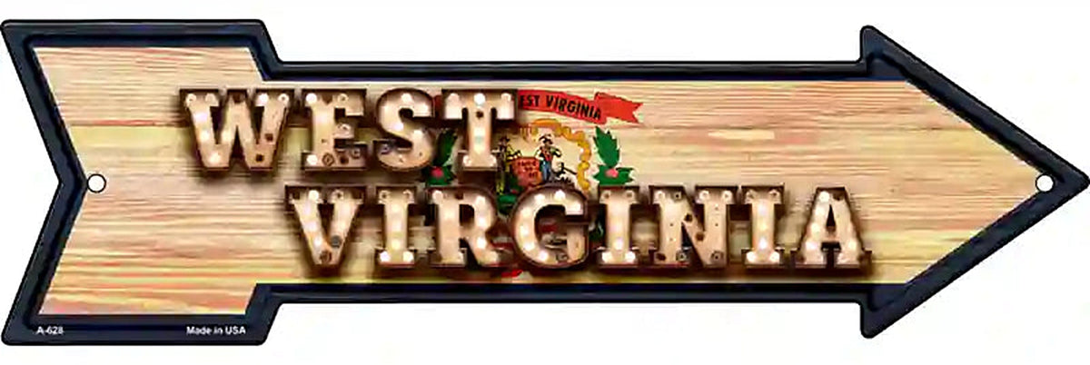 West Virginia Bulb Lettering With State Flag Metal Arrow Sign