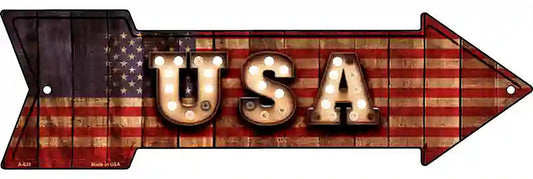 USA Bulb Letters American Flag Metal Arrow Sign