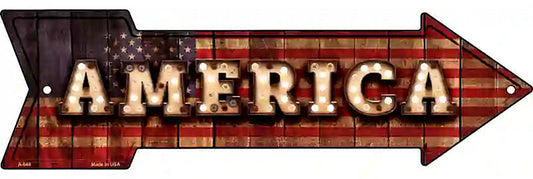 America Bulb Lettering Metal Arrow Sign