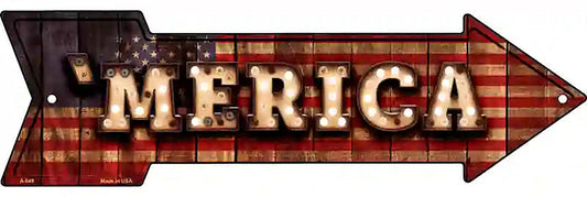 Merica Bulb Lettering Metal Arrow Sign