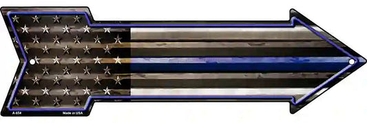 American Flag Thin Blue Line Metal Arrow Sign