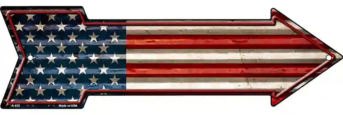 American Flag Corrugated Metal Arrow Sign