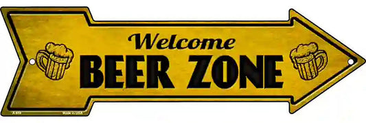 Welcome Beer Zone Metal Arrow Sign
