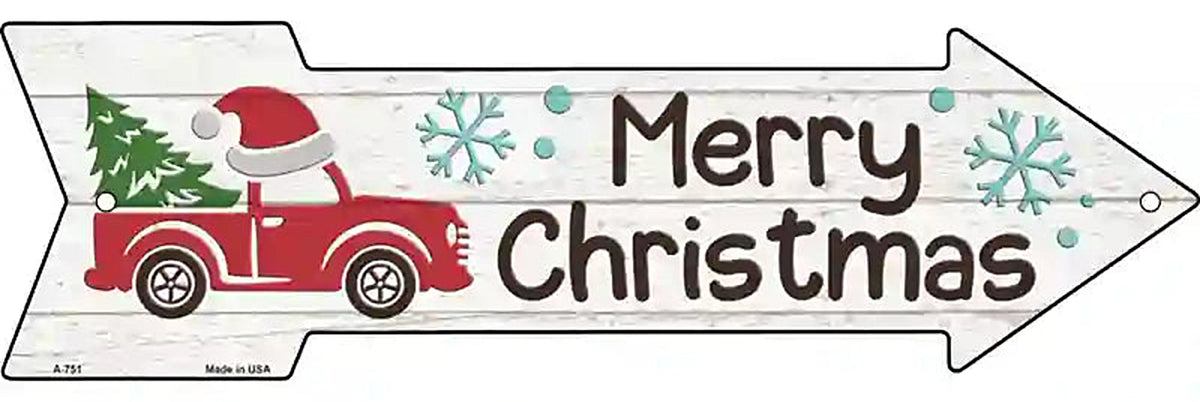 Merry Christmas Truck Hat Metal Arrow Sign