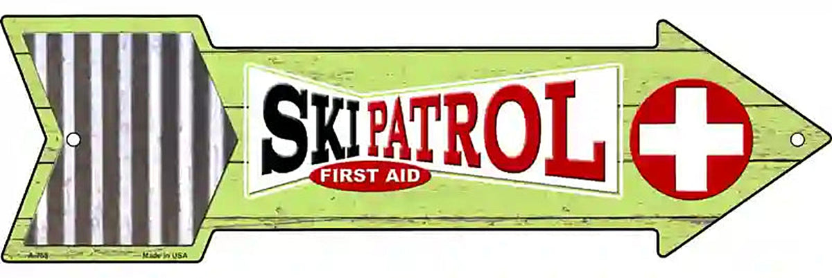 Ski Patrol First Aid Metal Arrow Sign