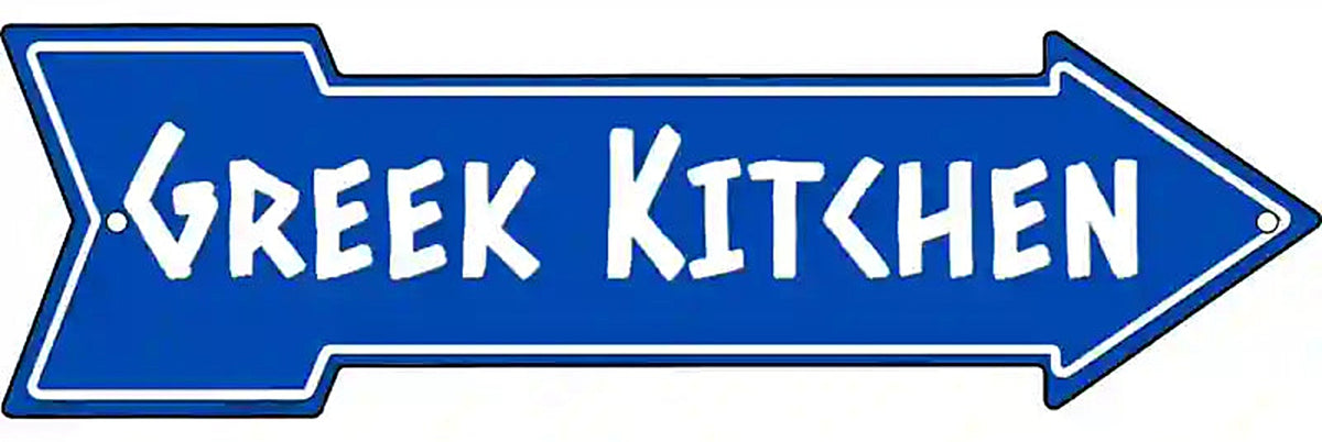 Greek Kitchen Blue Metal Arrow Sign