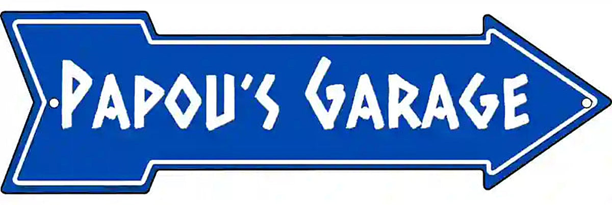Papous Garage Blue Metal Arrow Sign