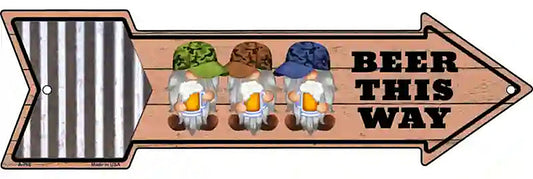 Beer This Way Three Gnomes Metal Arrow Sign