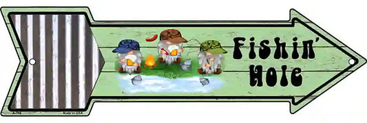 Fishing Hole Three Gnomes Metal Arrow Sign