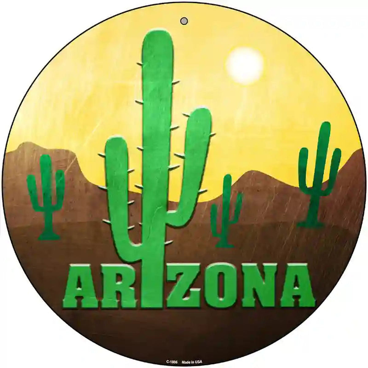 Arizona with Saguaro Novelty Metal Circular Sign