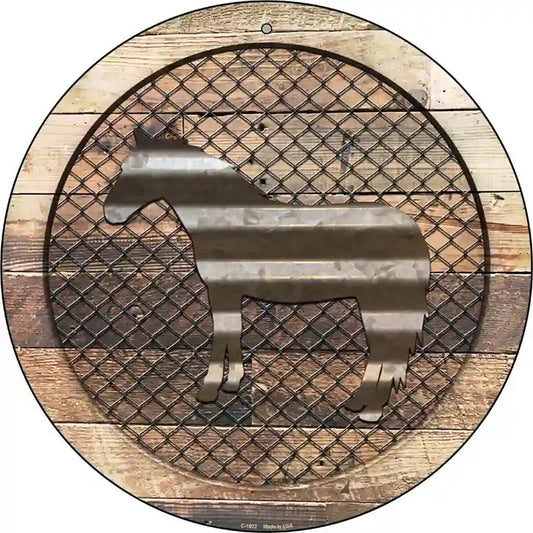Corrugated Horse on Wood Novelty Metal Circular Sign