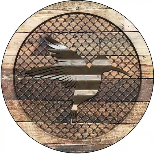 Corrugated Hummingbird on Wood Novelty Metal Circular Sign