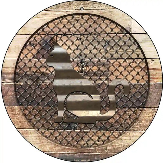 Corrugated Cat on Wood Novelty Metal Circular Sign