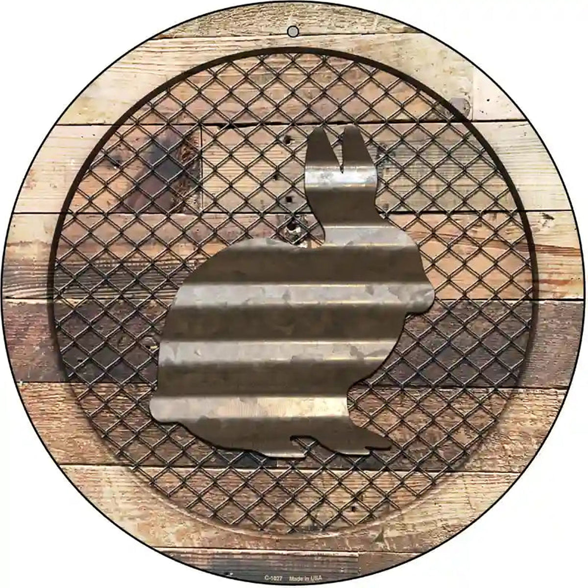 Corrugated Rabbit on Wood Novelty Metal Circular Sign