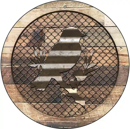 Corrugated Bird on Wood Novelty Metal Circular Sign