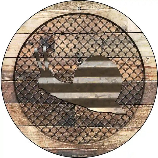 Corrugated Snail on Wood Novelty Metal Circular Sign