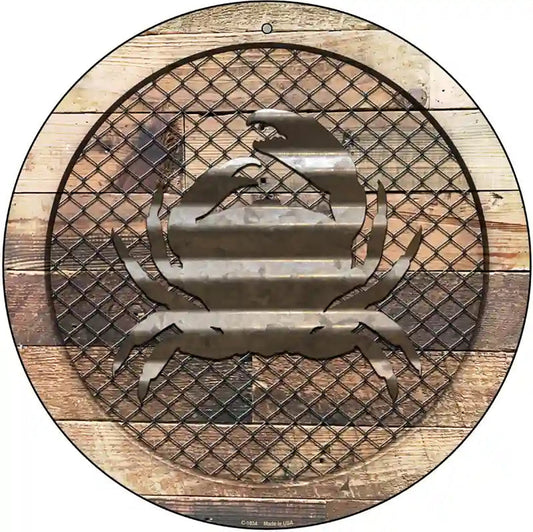 Corrugated Crab on Wood Novelty Metal Circular Sign