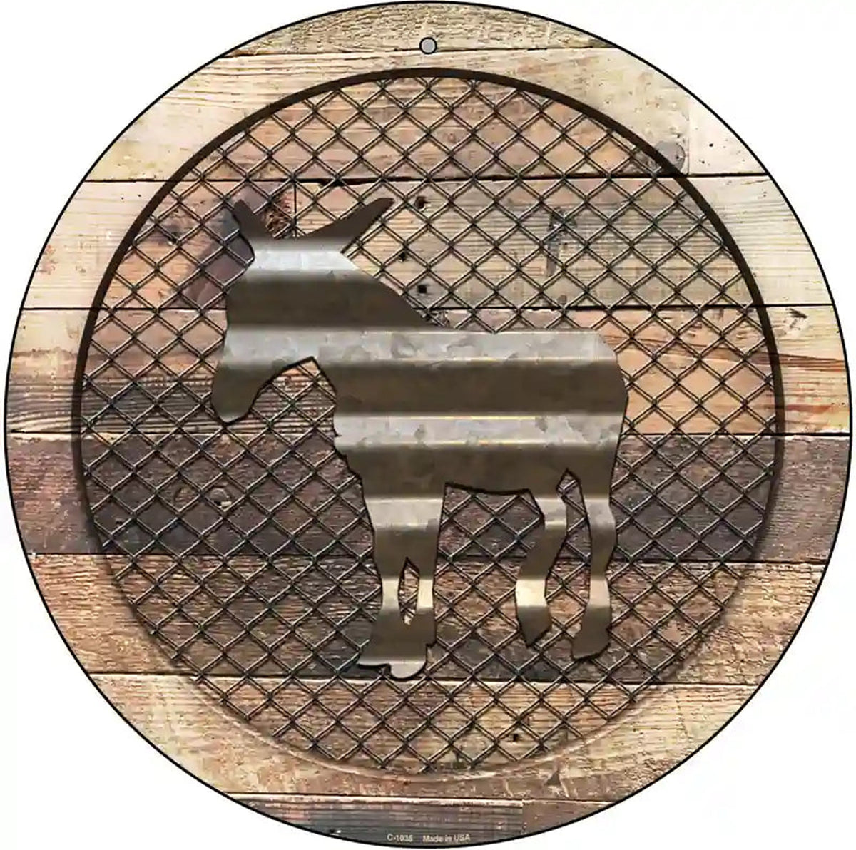 Corrugated Donkey on Wood Novelty Metal Circular Sign