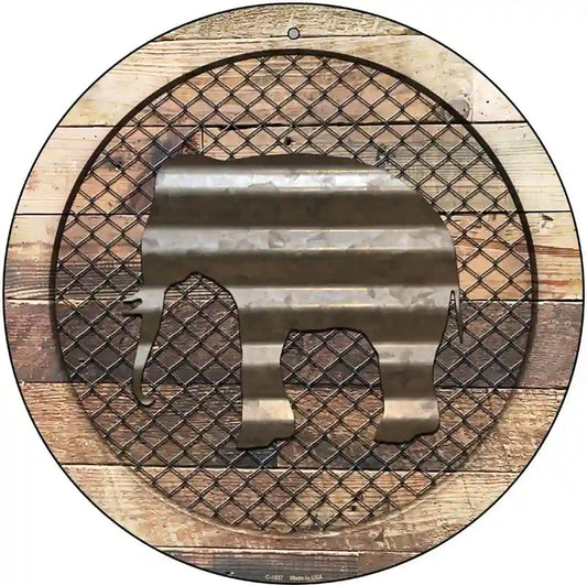 Corrugated Elephant on Wood Novelty Metal Circular Sign