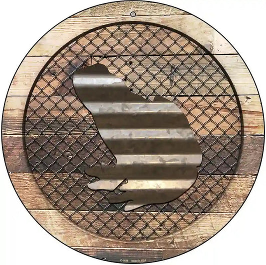 Corrugated Frog on Wood Novelty Metal Circular Sign