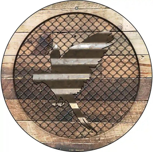 Corrugated Parrot on Wood Novelty Metal Circular Sign