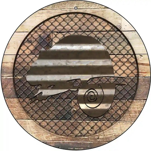 Corrugated Chameleon on Wood Novelty Metal Circular Sign