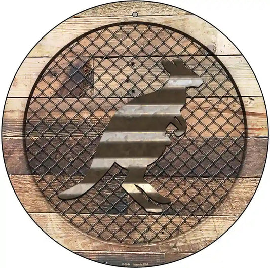 Corrugated Kangaroo on Wood Novelty Metal Circular Sign