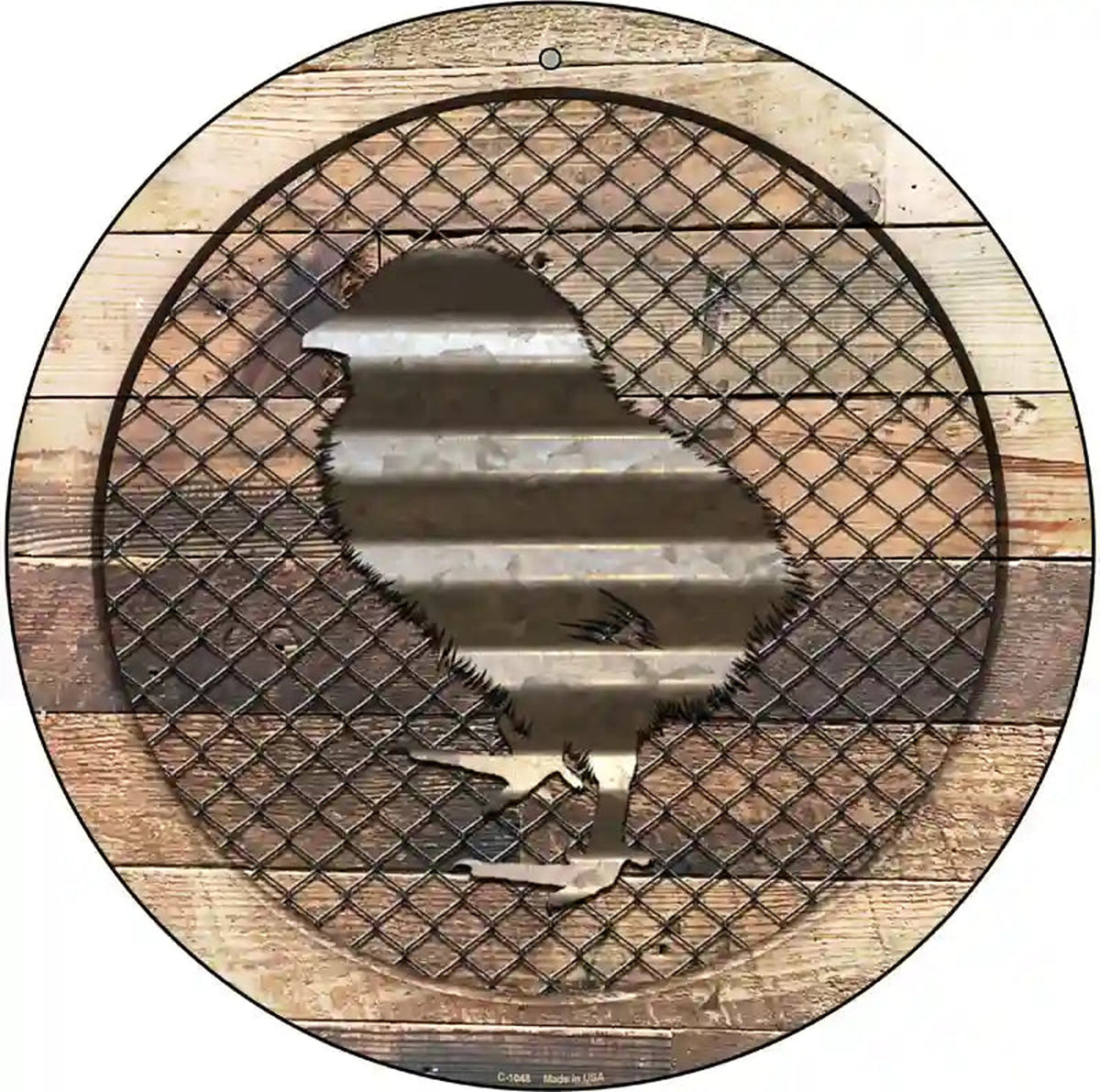 Corrugated Chick on Wood Novelty Metal Circular Sign