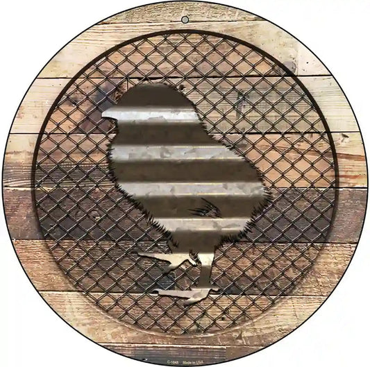 Corrugated Chick on Wood Novelty Metal Circular Sign