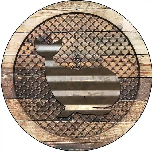 Corrugated Whale on Wood Novelty Metal Circular Sign
