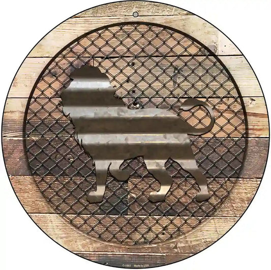 Corrugated Lion on Wood Novelty Metal Circular Sign