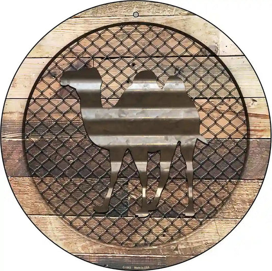 Corrugated Camel on Wood Novelty Metal Circular Sign