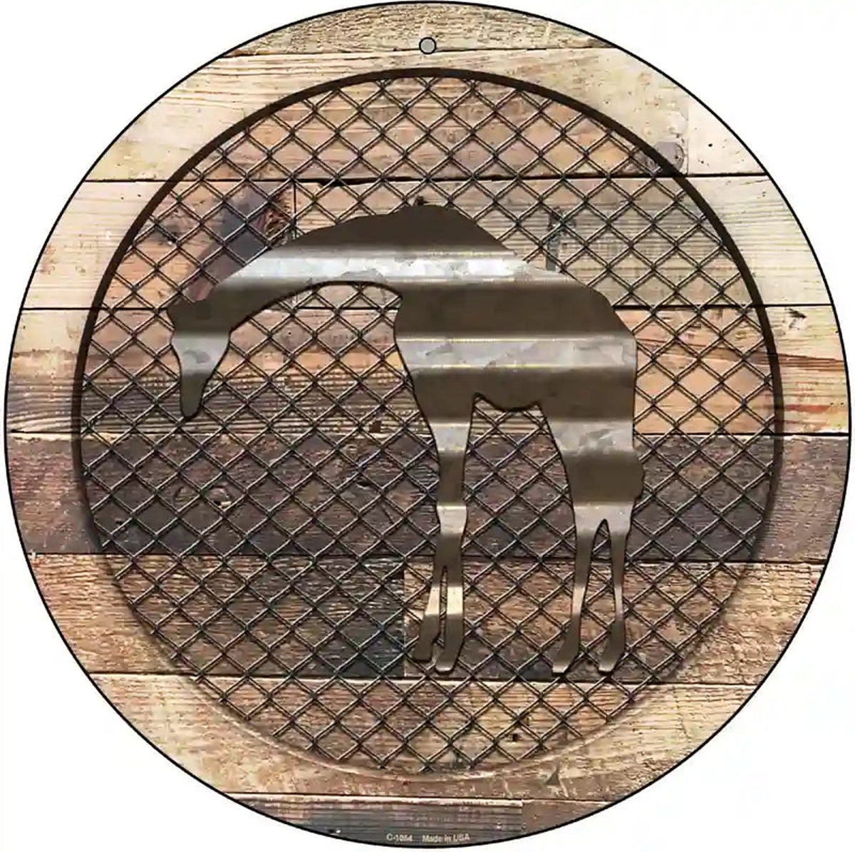 Corruagted Giraffe on Wood Novelty Metal Circular Sign