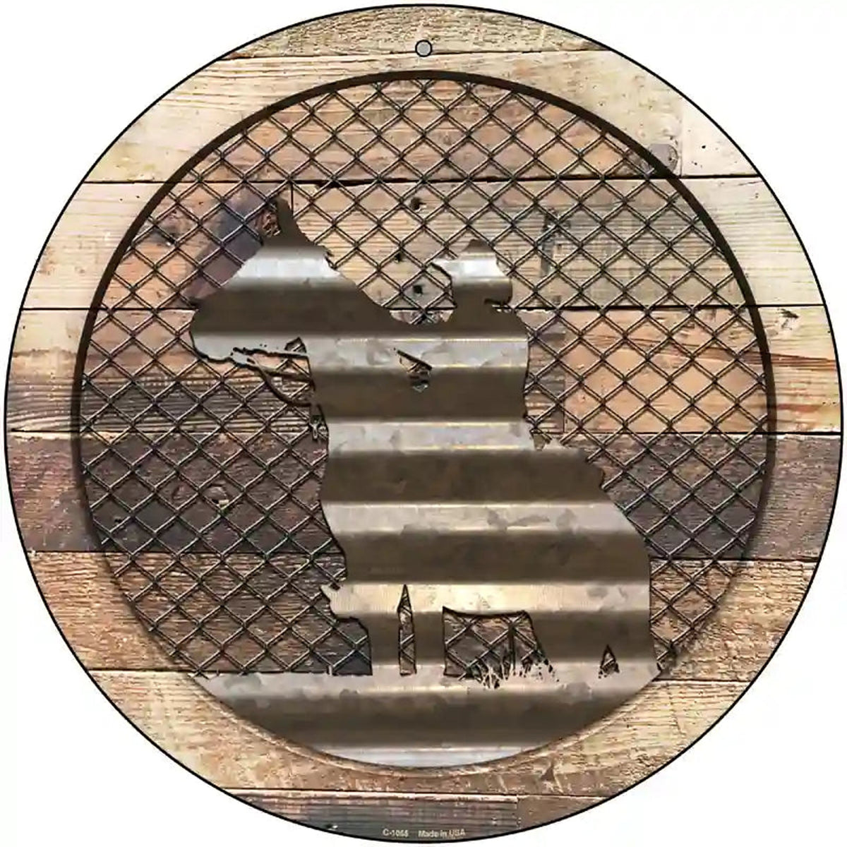 Corrugated Cowboy on Wood Novelty Metal Circular Sign