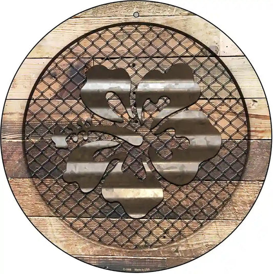 Corrugated Hawaiian Flowers on Wood Novelty Metal Circular Sign