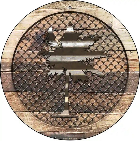 Corrugated Palm Tree on Wood Novelty Metal Circular Sign