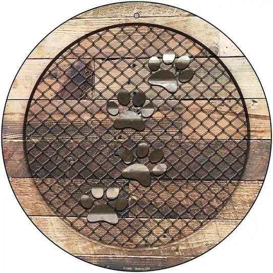Corrugated Dog Paws on Wood Novelty Metal Circular Sign