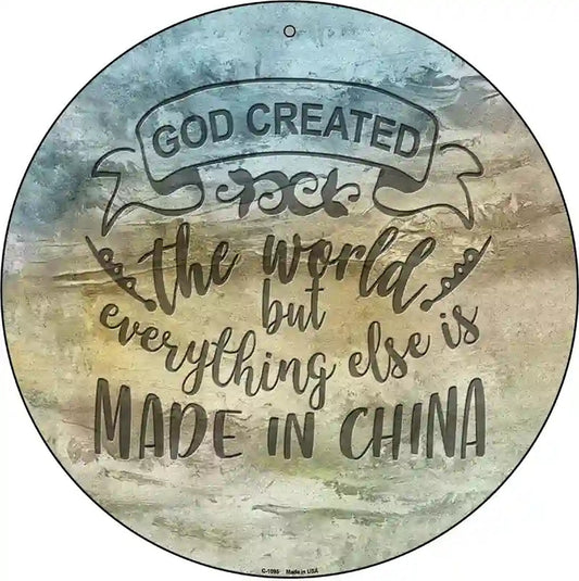 God Created the World Novelty Metal Circle Sign
