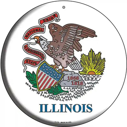 Illinois State Flag Novelty Metal Circular Sign
