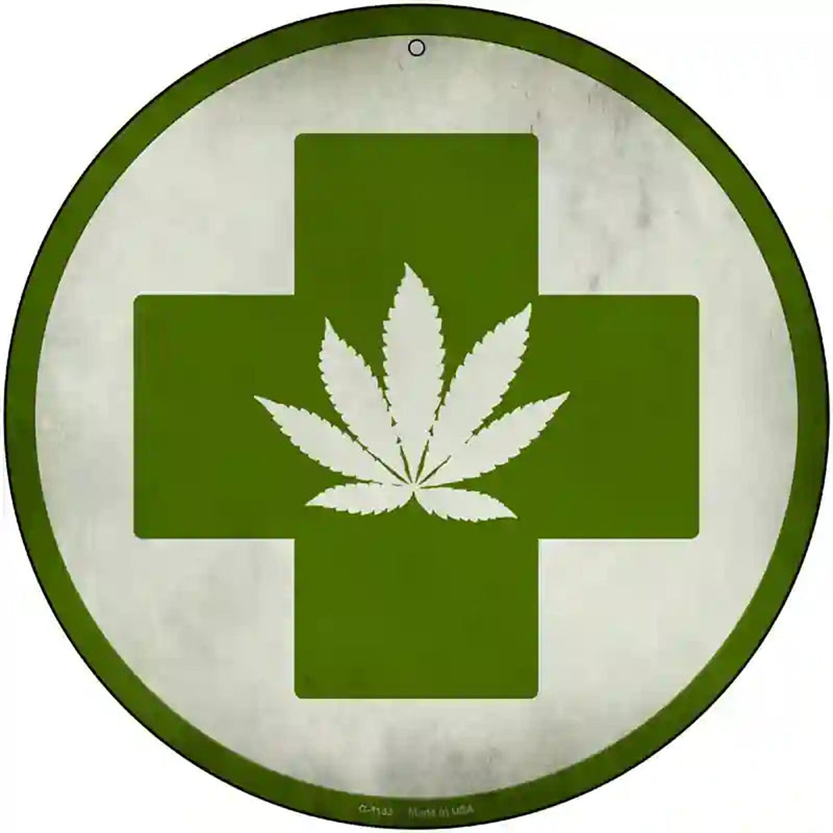 Cannabis Green Cross Novelty Metal Circular Sign