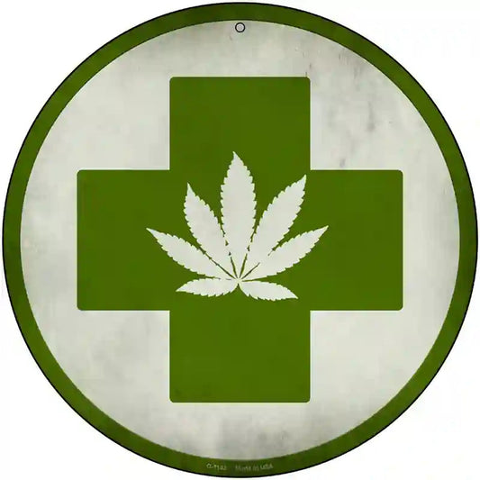 Cannabis Green Cross Novelty Metal Circular Sign