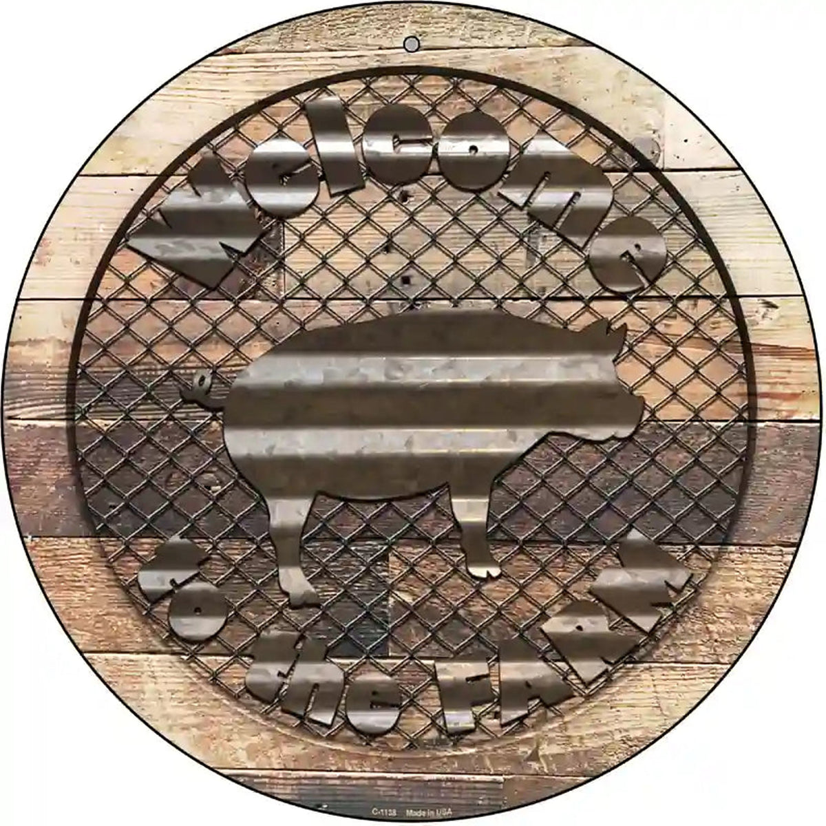 Welcome To The Farm Corrugated Pig Novelty Metal Circular Sign