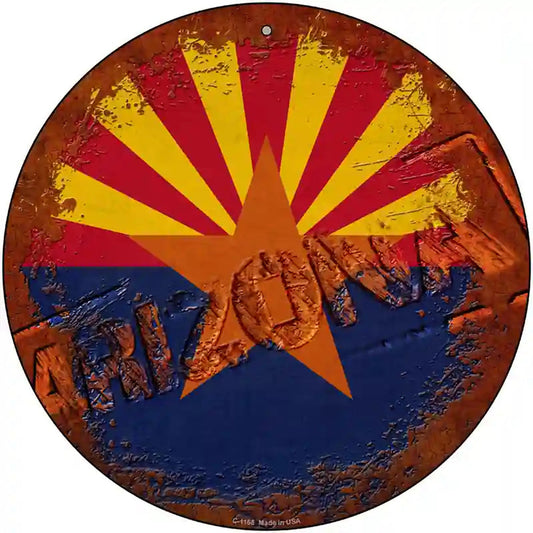 Arizona Rusty Stamped Novelty Metal Circular Sign
